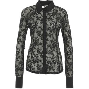 Blugirl, Blouses & Shirts, Dames, Zwart, L, Kanten blouse met hanger, knoopsluiting