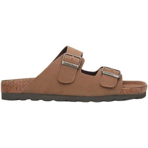 Estro, Schoenen, Heren, Bruin, 44 EU, Bruine Nubuck Slide Sandalen met Dikke Banden