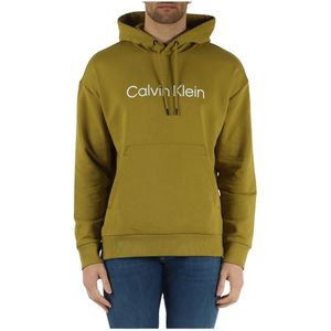 Calvin Klein, Sweatshirts & Hoodies, Heren, Groen, S, Katoen, Katoenen Hoodie met Logo