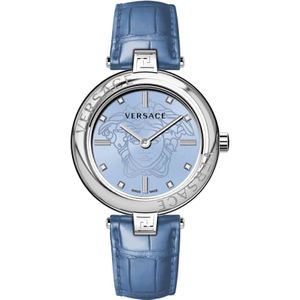 Versace, Accessoires, Heren, Blauw, ONE Size, Nieuwe Dame Leren Band Horloge
