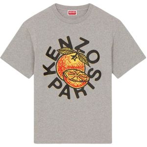 Kenzo, Tops, Heren, Grijs, S, Klassieke Oranje Grafische T-shirt