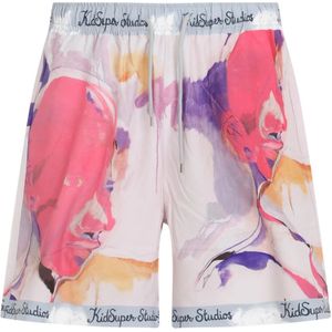 KidSuper Studios, Korte broeken, Heren, Veelkleurig, S, Polyester, Multicolor Bedrukte Shorts Polyester Elastaan