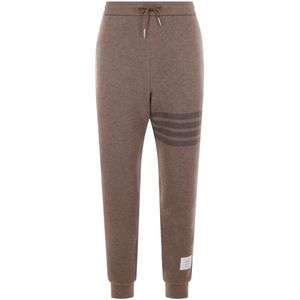 Thom Browne, Bruine Wollen Gebreide Joggingbroek met 4bar Detail Bruin, Heren, Maat:XL