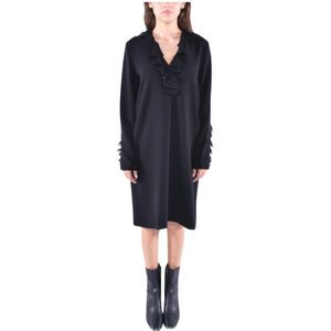 Max Mara Studio, Kleedjes, Dames, Zwart, M, Polyester, Enziana Crepe Jurk met Gerimpelde Voorkant, Korte Mouwen