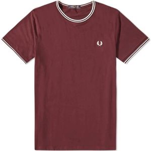 Fred Perry, Tops, Heren, Rood, 2Xl, Katoen, Twin Tipped Ronde Hals T-Shirt