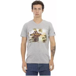 Trussardi, Heren V-Hals Katoenen T-Shirt Grijs, Heren, Maat:3XL