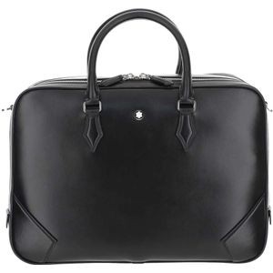 Montblanc, Tassen, Heren, Zwart, ONE Size, Leer, Leren Laptoptas Dubbele Ritssluiting