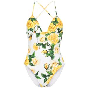 Dolce & Gabbana, Badkleding, Dames, Geel, XS, Bloemenprint Triangel Cup Badpak