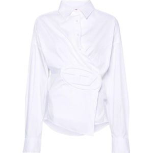 Diesel, Blouses & Shirts, Dames, Wit, L, Katoen, Witte Katoenen Logodetail Shirt