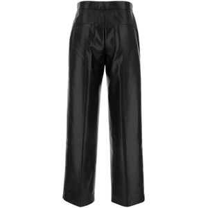 Calvin Klein, Broeken, Dames, Zwart, L, Leren Straight Leg Broek