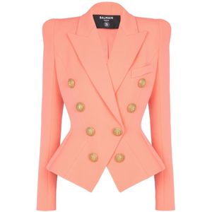 Balmain, Jassen, Dames, Roze, 2Xs, Leer, 8-knopen getailleerd jasje