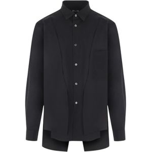 Comme des Garçons, Zwarte Katoenen Popeline Overhemd met Gelaagd Effect Zwart, Heren, Maat:XL