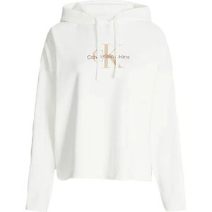 Calvin Klein, Sweatshirts & Hoodies, Dames, Wit, M, Katoen, Oversized Hoodie met Monogram Borduursel