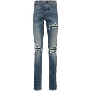 Amiri, Versleten skinny jeans met geruite panelen Blauw, Heren, Maat:W30