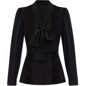 Dolce & Gabbana, Blouses & Shirts, Dames, Zwart, XS, Katoen, Zijden shirt met kant