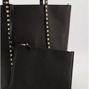 Valentino Garavani, Tassen, Dames, Zwart, ONE Size, Leer, Rockstud Grained Leather Shopper Tas