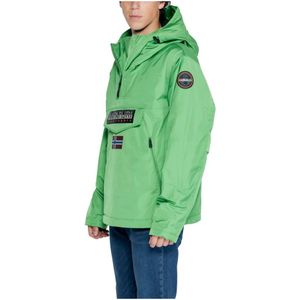 Napapijri, Jassen, Heren, Groen, XL, Polyester, Groene Bedrukte Hoodie Jas Herfst/Winter