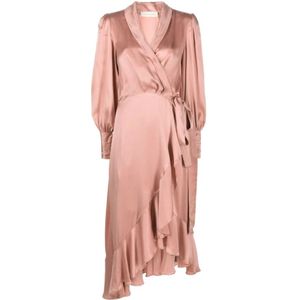 Zimmermann, Roze Zijden Wrap Midi Jurk Roze, Dames, Maat:L