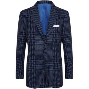 Kiton, Pakken, Heren, Blauw, 2Xl, Kasjmier, Blauwe Glen Plaid Kasjmier Jas