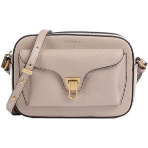 Coccinelle, Tassen, Dames, Beige, ONE Size, Leer, Leren Crossbody Tas met Iconische Sluiting