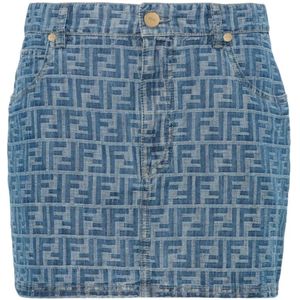 Fendi, Rokken, Dames, Blauw, XS, Katoen, Blauwe Jacquard Chambray Rok