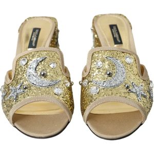 Dolce & Gabbana, Schoenen, Dames, Geel, 38 EU, Pailletten, Gouden Pailletten Leren Hakken Sandalen