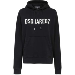 Dsquared2, Sweatshirts & Hoodies, Dames, Zwart, 2Xs, Katoen, Logo Print Katoenen Hoodie