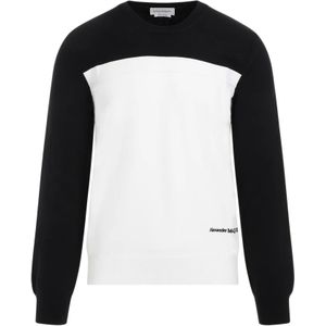 Alexander McQueen, Sweatshirts & Hoodies, Heren, Wit, L, Katoen, Katoenen Pullover Zwart Ivoor Sweater