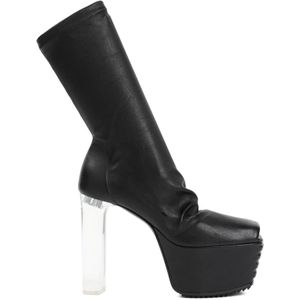 Rick Owens, Schoenen, Dames, Zwart, 38 EU, Leer, Zwarte Leren Enkellaarzen met Hakken