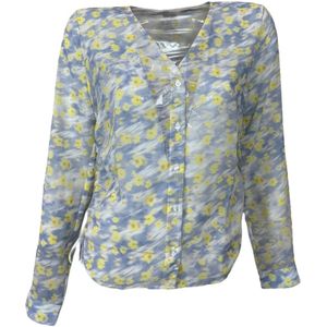 Hugo Boss, Blouses & Shirts, Dames, Veelkleurig, L, Polyester, Bloemen Blouse Grijs/Geel V-Hals Lange Mouw