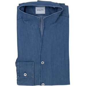 Bagutta, Overhemden, Heren, Blauw, 2Xl, Denim, Denim Koreaans Overhemd Slim Fit