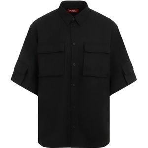 032c, Overhemden, Heren, Zwart, L, Wol, Zwarte Wollen Overhemd Met Zak