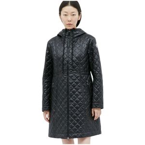 Moncler, Mantels, Dames, Zwart, XS, Gewatteerde Lange Jas met Capuchon