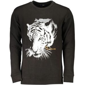 Cavalli Class, Sweatshirts & Hoodies, Heren, Zwart, S, Katoen, Zwarte Katoenen Sweatshirt Ronde Hals Logo