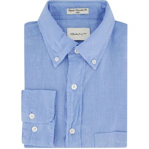 Gant, Overhemden, Heren, Blauw, XL, Linnen, Casual Blauw Shirt met Button-Down Kraag