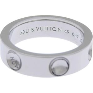 Louis Vuitton Vintage, Pre-owned, Dames, Grijs, ONE Size, Tweed, Pre-owned Zilver Witgouden Ring