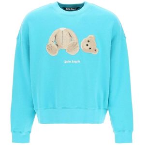 Palm Angels, Teddy Bear Sweatshirt met Logo Print Blauw, Dames, Maat:M