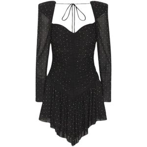 Rotate Birger Christensen, Zwarte jurk met lange mouwen en strass Zwart, Dames, Maat:S