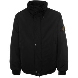 Stone Island, Jassen, Heren, Zwart, XL, Leer, Geïsoleerde Micro Twill Jas