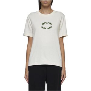 Burberry, Tops, Dames, Wit, M, Katoen, Multicolor Logo Crew Neck T-shirt