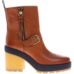 Hogan, Schoenen, Dames, Bruin, 39 1/2 EU, Leer, Bohemian Cognac Enkellaarzen