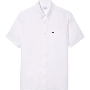 Lacoste, Overhemden, Heren, Wit, M, Linnen, Witte Linnen Overhemd voor Heren