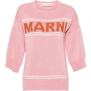 Marni, Roze Intarsia Gebreide Trui Roze, Dames, Maat:2XS