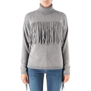 Replay, Oversized Coltrui met Hoge Kraag en Franjes Grijs, Dames, Maat:M