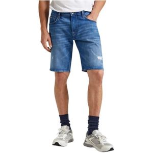 Pepe Jeans, Korte broeken, Heren, Blauw, W33, Denim, Denim Bermuda Shorts met Klassiek Design