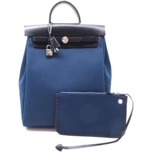 Hermès Vintage, Pre-owned, Dames, Blauw, ONE Size, Pre-owned Canvas backpacks