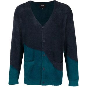 Huf, Twee-Tone Cardigan met V-Hals Blauw, Heren, Maat:M