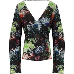 Stine Goya, Bloemen Peplum Top Multicolor Gerecycled Polyester Zwart, Dames, Maat:M