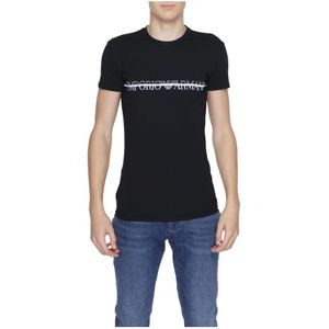 Emporio Armani, Tops, Heren, Zwart, L, Katoen, Zwarte katoenen T-shirt voor mannen Lente/Zomer