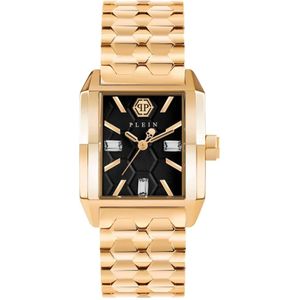 Philipp Plein, Offshore Square Gouden Horloge Zwarte Wijzerplaat Geel, Dames, Maat:ONE Size